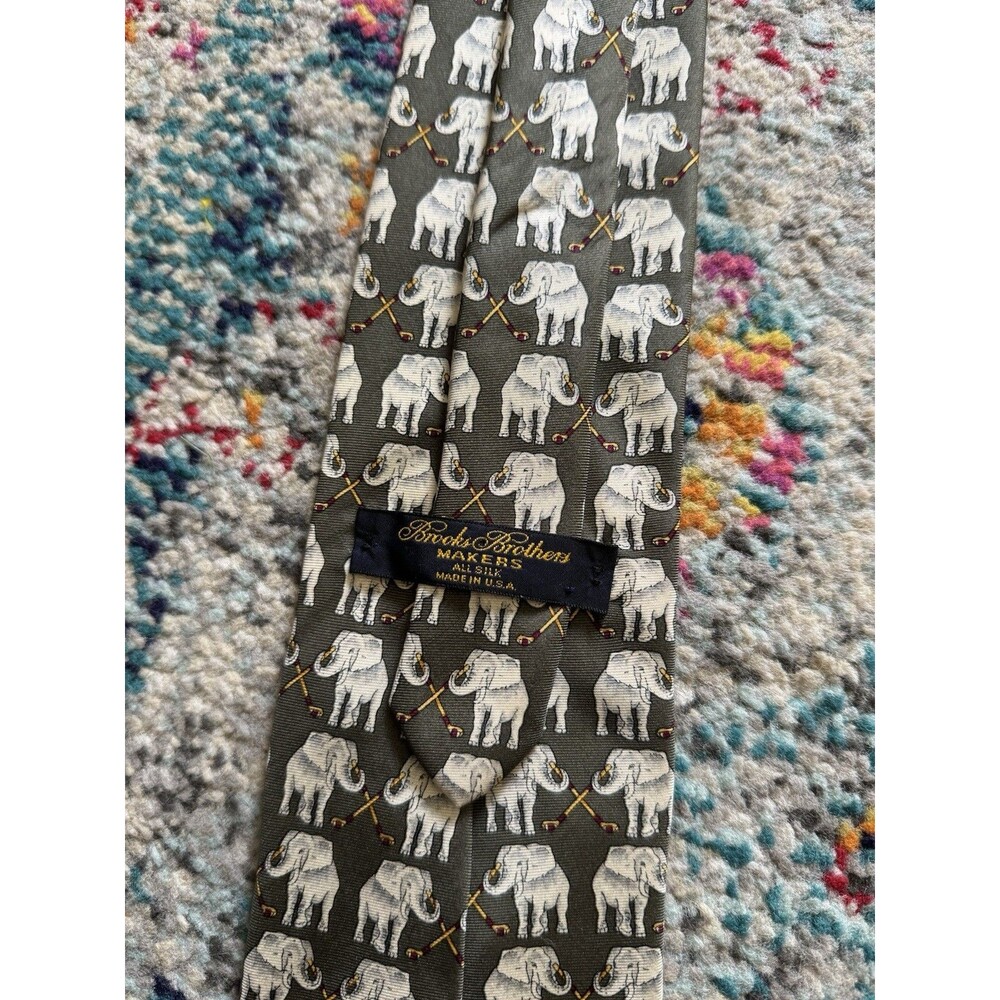 Brooks Brothers Tie Elephant Golf Clubs 100% Silk Necktie Made In USA Preppy